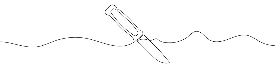 One continuous line drawing of knife. Knife linear background. Vector illustration. Knife line icon.