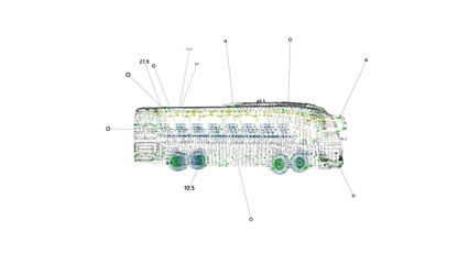 Bus Model UI Hologram. HUD Truck Scanning.
