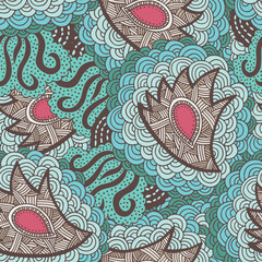 Seamless blue floral doodles background