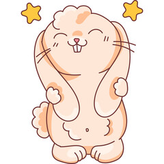 PNG funny rabbit hug its ears adorable cartoon character illustration on transparent background. Isolated graphic for web, print, sticker.