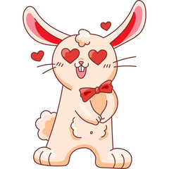 PNG lovely rabbit with hearts adorable cartoon character illustration on transparent background. Isolated graphic for web, print, sticker for Valentine's day.