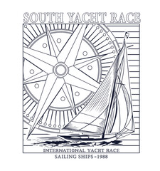 Nautical design. sketch sail graphic design. Can be used as t shirt printing design
