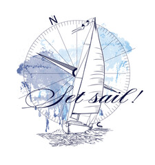 Nautical design. sketch sail graphic design. Can be used as t shirt printing design
 - obrazy, fototapety, plakaty