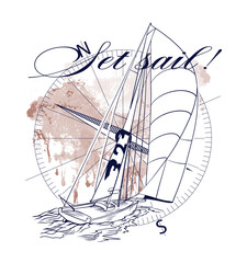 Nautical design. sketch sail graphic design. Can be used as t shirt printing design
