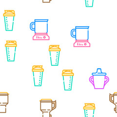 Cup Utensil For Drinking Beverage vector seamless pattern thin line illustration