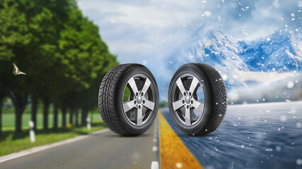 Car tires with a great profile in the car repair shop