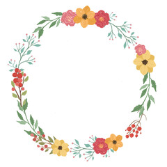 Christmas wreath with flowers and berries. Flower wreath. Frame with flowers and plants