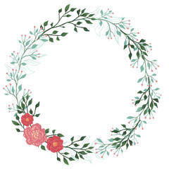 Christmas wreath hand drawn from winter plants and berries. Floral frame for text