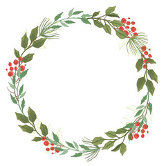 Fototapeta premium Christmas wreath with berries. Plant frame for text