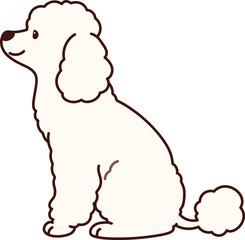 Simple and adorable white colored Poodle dog illustration sitting in side view