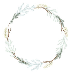 Spruce wreath. Christmas frame. hand drawn winter plants