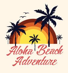 Fototapeta na wymiar Adventure.summer vacation on tropical beach Sunset, with Palm trees ,vector illustration