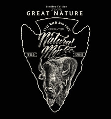 Old label with american bison.Vintage style.Prints vector design for t-shirts © vekture