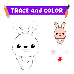 trace and color the animal. A training sheet for preschool children.Educational tasks for kids.Rabbit Coloring Book