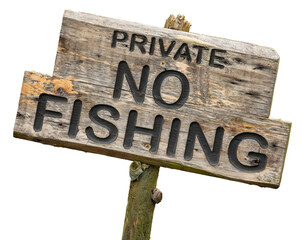 wooden private no fishing sign, png