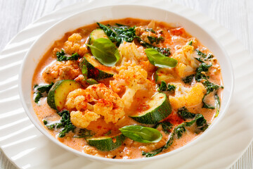 Creamy Tomato Soup with ground Chicken and veggies