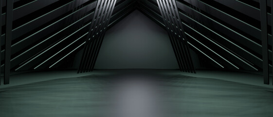 Abstract Minimal Stage Futuristic Sci Fi Dark Lights Luxury Gray 8k Banner Background 3D Rendering
