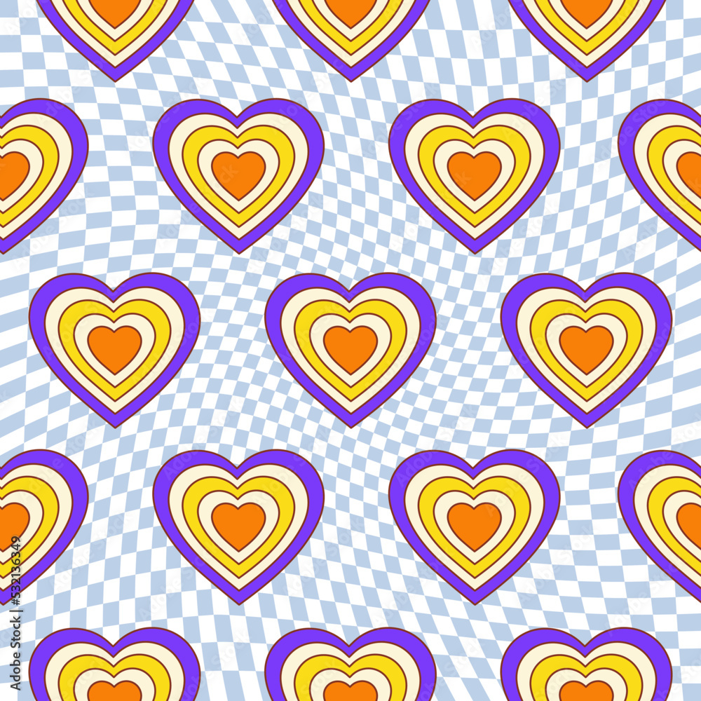 Poster seamless pattern with hearts shaped tunnel on a checkered background. modern illustration for decora