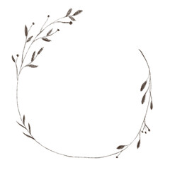Plant frame. Minimalistic hand drawn frame. Christmas wreath