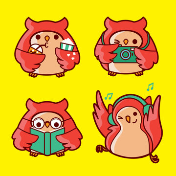 Cute cartoon owl in different character, perfect for tshirt design and sticker