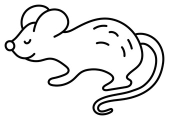 Rat. Chinese horoscope 2032. Animal symbol. Black line doodle mouse sketch