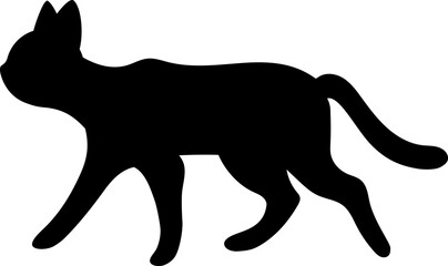 Isolated black silhouette of running cat on white background. Flat cartoon cat pose.