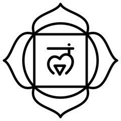 Muladhara chakra symbol. Yoga icon. Pencil drawing. Hand drawn art. Om sign. Red sacral icon. Meditation