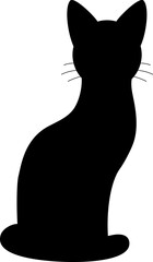 Isolated black silhouette of sitting cat on white background. Flat cartoon sitting cat, side view.