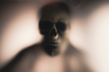 Shadow blur of horror skeleton. Halloween background.