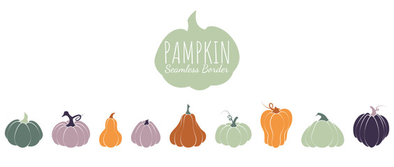 Cute hand drawn pumpkin horizontal seamless pattern, hand drawn pumpkins - great as Thanksgiving background, textiles, banners, wallpapers, wrapping - vector design