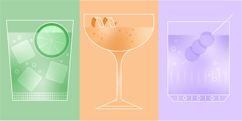 Evening cocktails, tasty beverages, pastel.