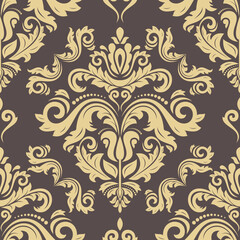 Classic seamless vector pattern. Damask orient ornament. Classic vintage brown and golden background. Orient pattern for fabric, wallpapers and packaging