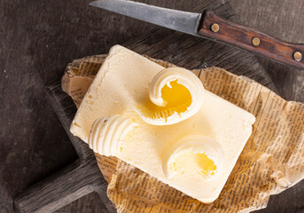 butter on paper, fresh butter and knife