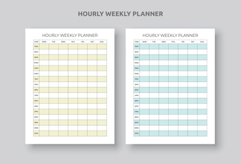 Hourly Productivity Weekly Planner. Daily and Weekly Planner Template.  - obrazy, fototapety, plakaty