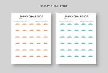30 Days Challenge Planner Sheets with Goal, 30 Days Habit Tracker