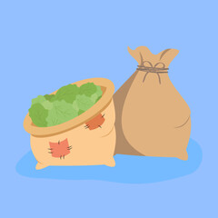 Two bags of corn, illustration, vector, cartoon