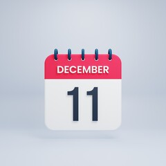 December Realistic Calendar Icon 3D Rendered Date December 11