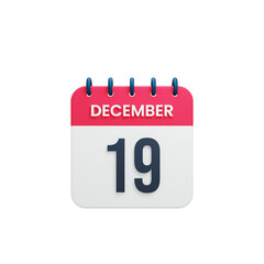 December Realistic Calendar Icon 3D Rendered Date December 19