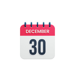 December Realistic Calendar Icon 3D Rendered Date December 30