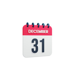 December Realistic Calendar Icon 3D Rendered Date December 31