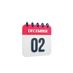 December Realistic Calendar Icon 3D Rendered Date December 02