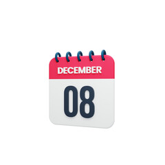 December Realistic Calendar Icon 3D Rendered Date December 08
