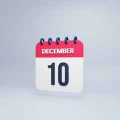 December Realistic Calendar Icon 3D Rendered Date December 10