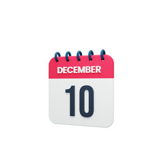 December Realistic Calendar Icon 3D Rendered Date December 10