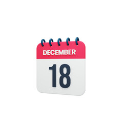 December Realistic Calendar Icon 3D Rendered Date December 18