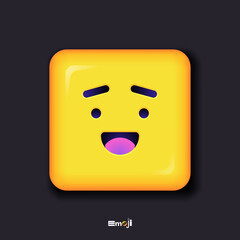 Square 3d Emoticon. Yellow Emoji faces emoticon smile, digital smiley expression emotion feelings, chat cartoon emotes. Vector illustration icon on yellow background