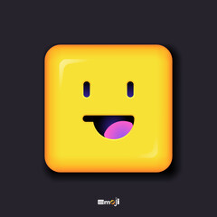 Square 3d Emoticon. Yellow Emoji faces emoticon smile, digital smiley expression emotion feelings, chat cartoon emotes. Vector illustration icon on yellow background