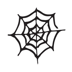 Illustration of a spooky spider web in black on a white background. Spider Web for Halloween