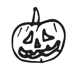 Illustration of a scary pumpkin in black on a white background. Pumpkin on Halloween