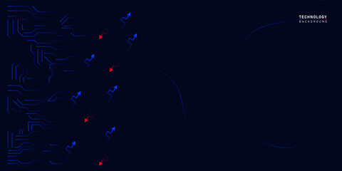 Technology background design with neon chip and arrow shape, blue futuristic technology background vector, illustration